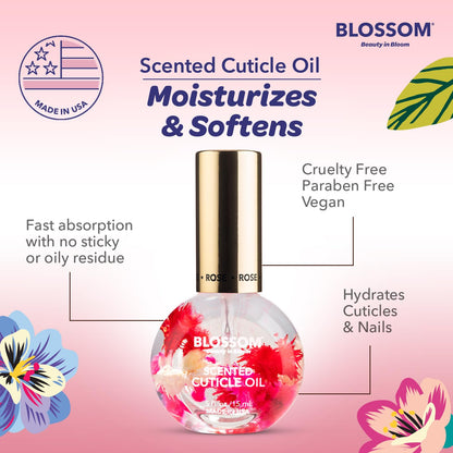 Scented Cuticle Oil, Infused with Real Flowers, Hydrating, Moisturizing, Strengthening, Made in USA, 0.5 Fl. Oz, Rose