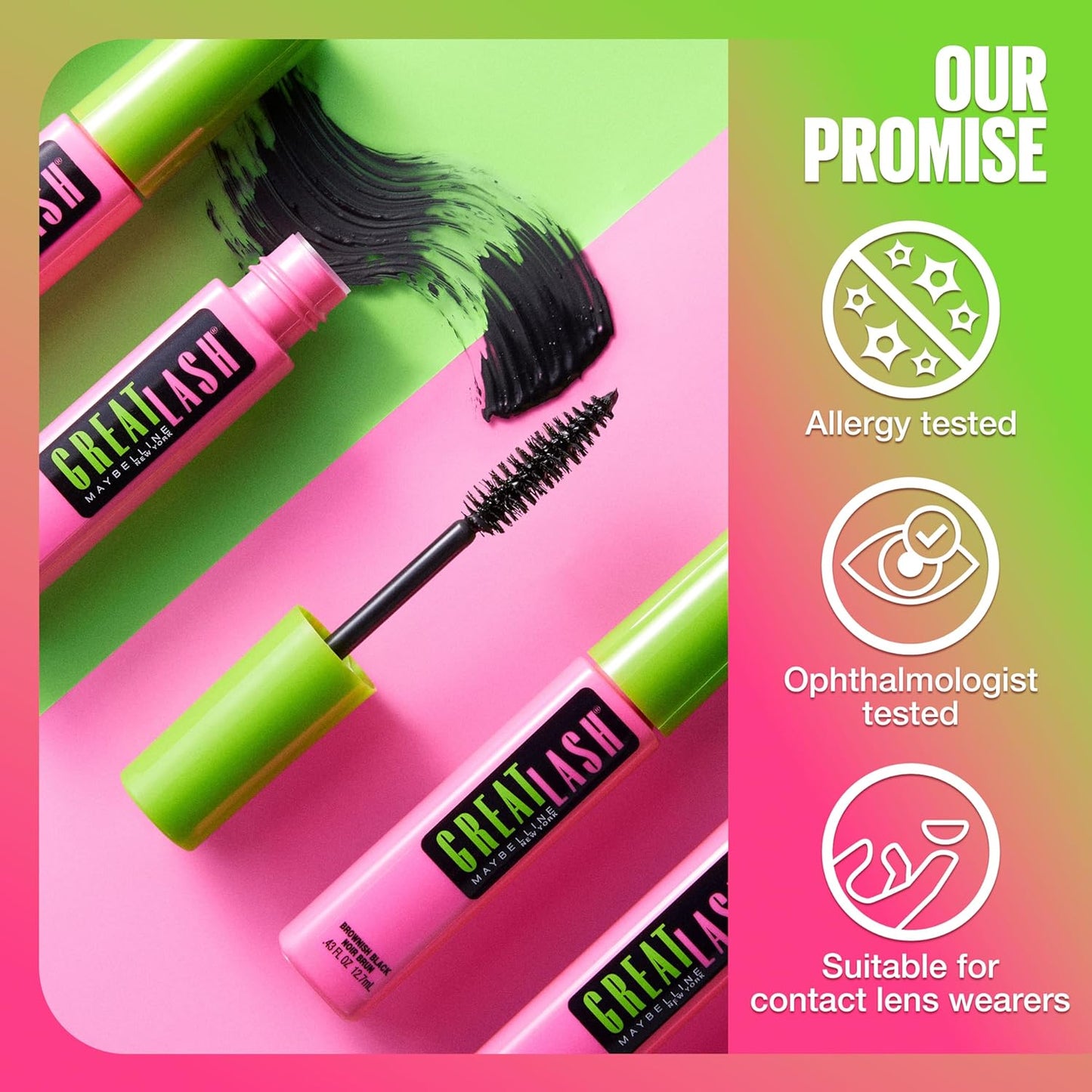 Maybelline Great Lash Lots of Lashes Washable Mascara, Volumizing, Thickening and Curling Mascara, Very Black, 1 Count