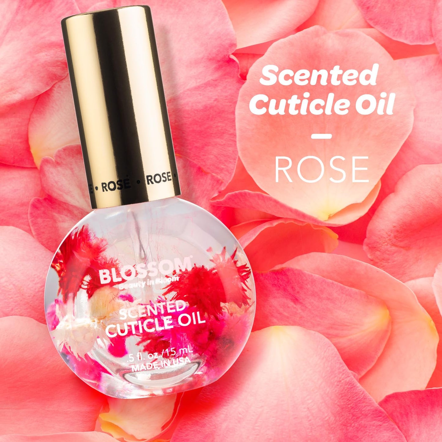 Scented Cuticle Oil, Infused with Real Flowers, Hydrating, Moisturizing, Strengthening, Made in USA, 0.5 Fl. Oz, Rose